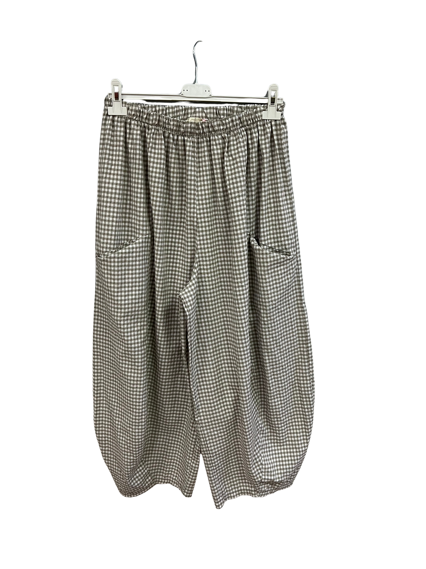 New Summer 26' Ladies Casual Italian Lightweight Gingham Barrel Leg Trousers