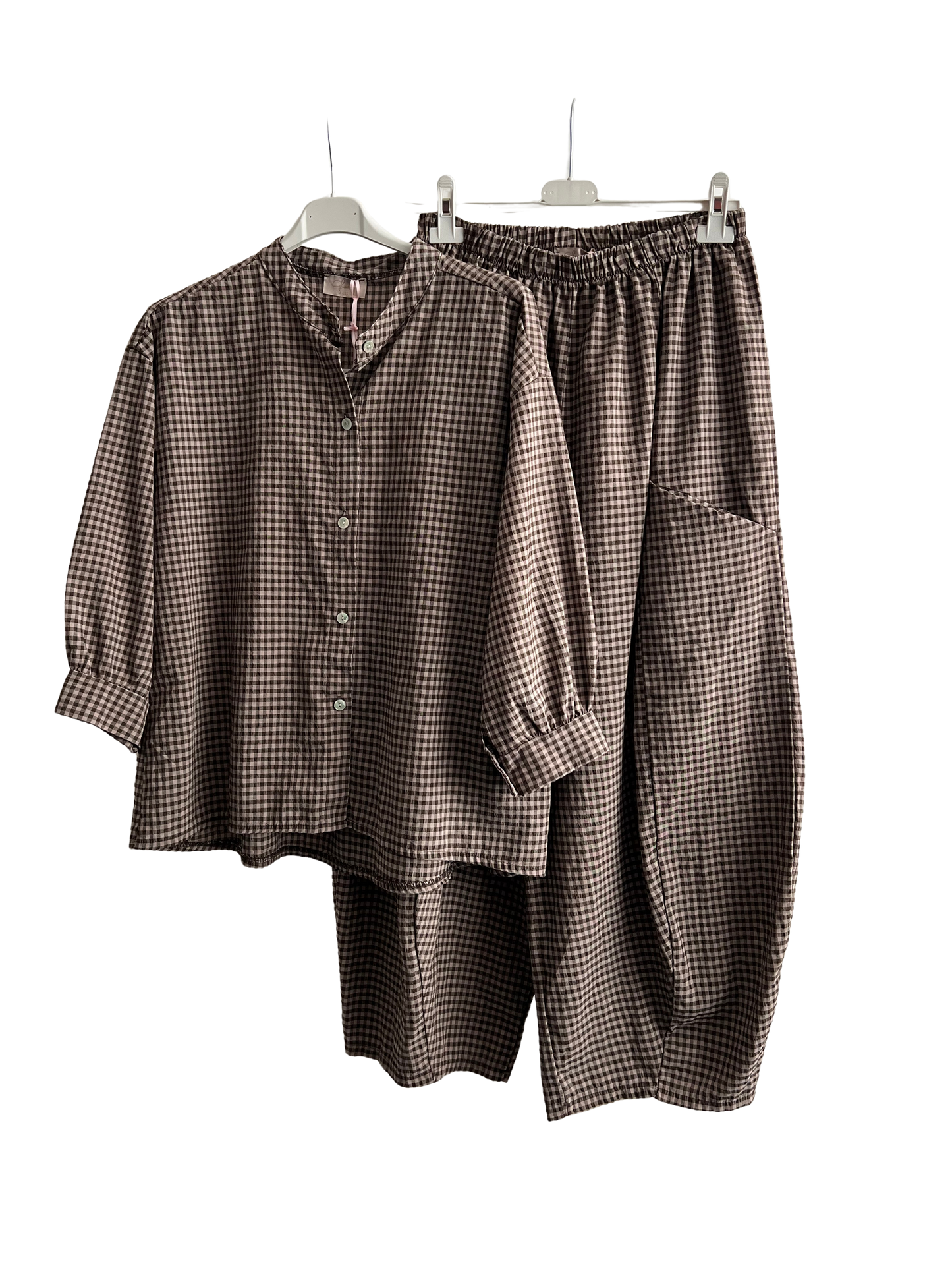 New Summer 26' Ladies Casual Italian Lightweight Gingham Barrel Leg Trousers