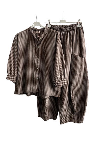 New Summer 26' Ladies Casual Italian Lightweight Gingham Barrel Leg Trousers