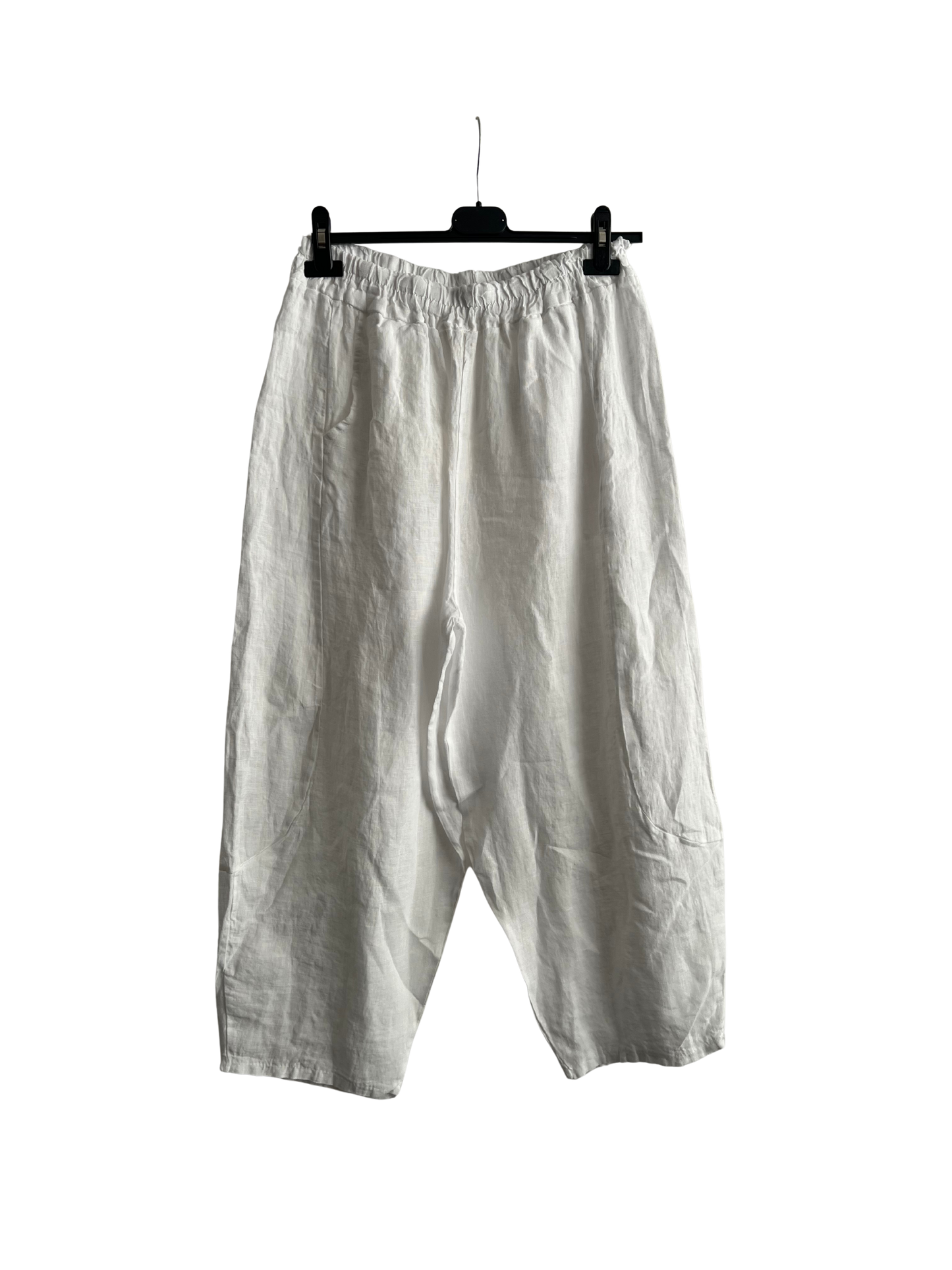 New Ladies Italian Linen Barrel Leg Trousers With Elasticated Waist