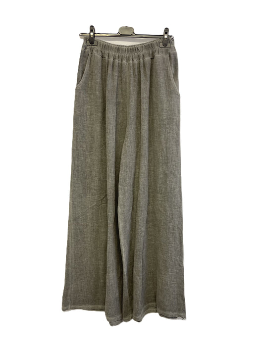 Brand New Womens Summer Lightweight Textured Linen Mix 2 Pocket Wide Leg Trouser in Grey