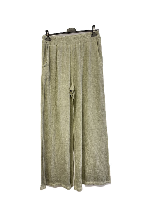 Brand New Womens Summer Lightweight Textured Linen Mix 2 Pocket Wide Leg Trouser in Khaki