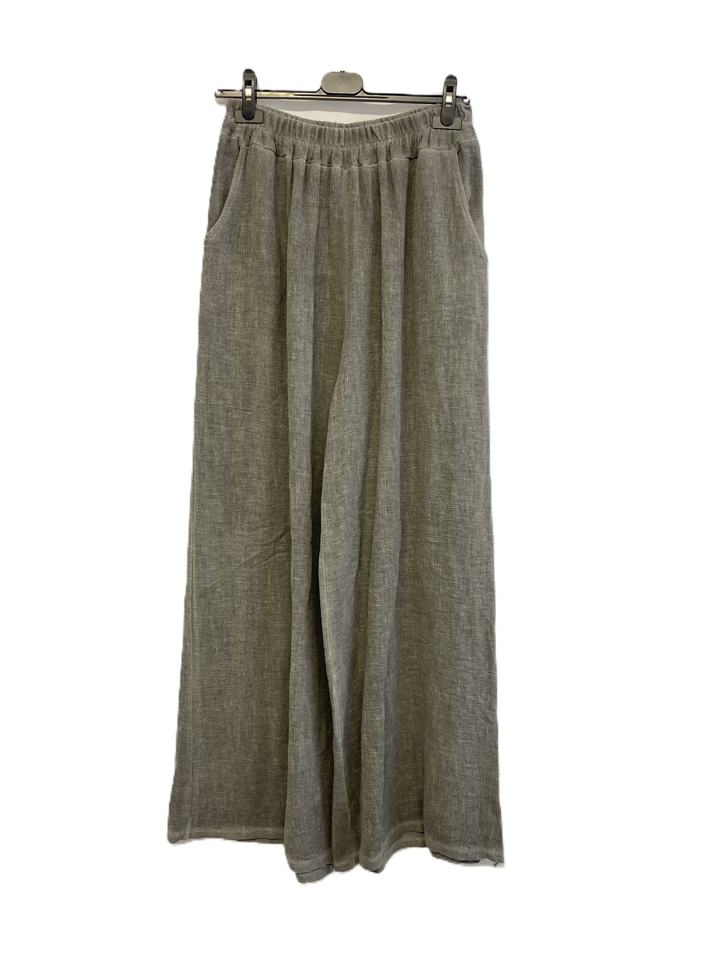 Brand New Womens Summer Lightweight Textured Linen Mix 2 Pocket Wide Leg Trousers