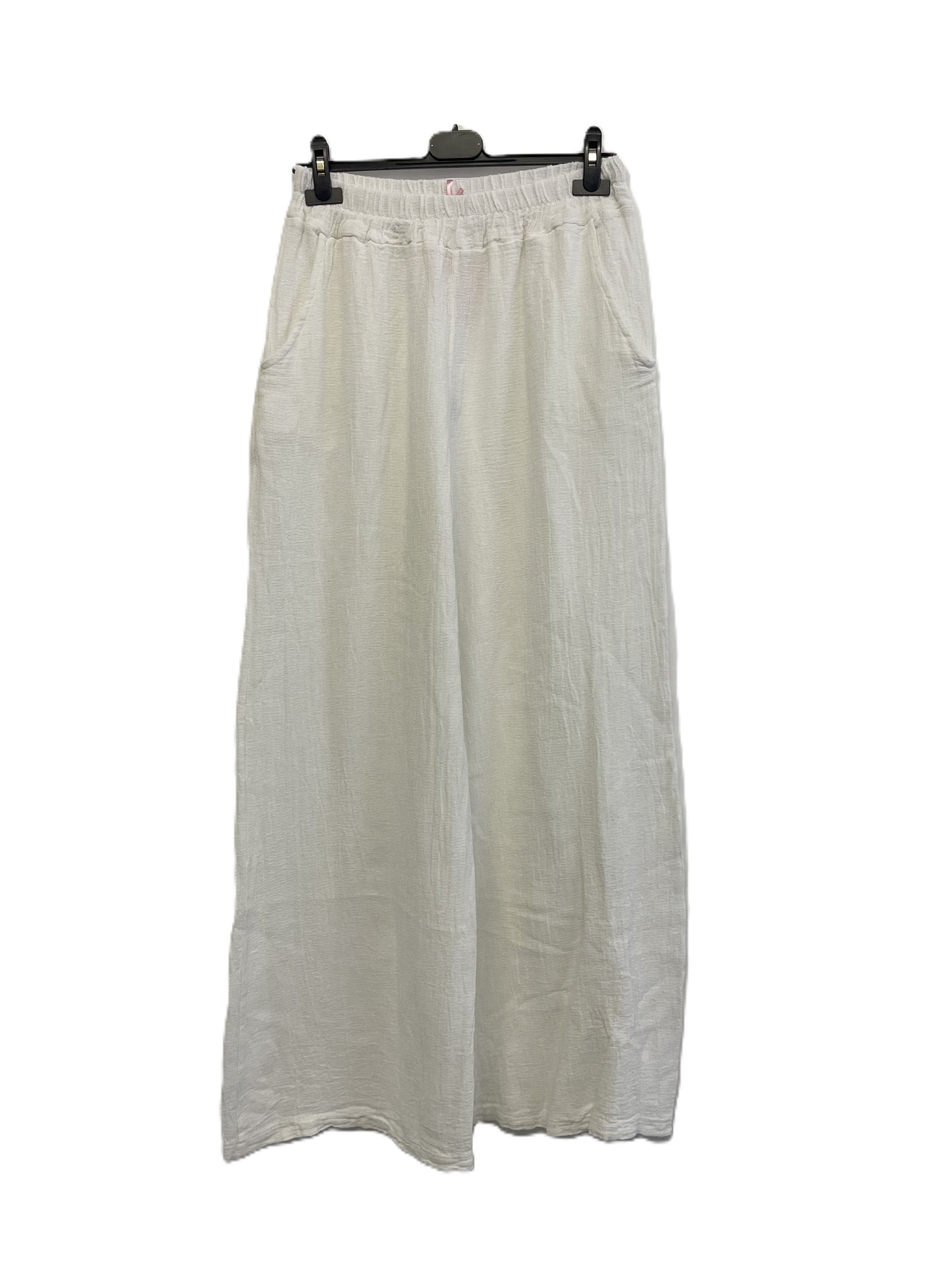 Brand New Womens Summer Lightweight Textured Linen Mix 2 Pocket Wide Leg Trousers