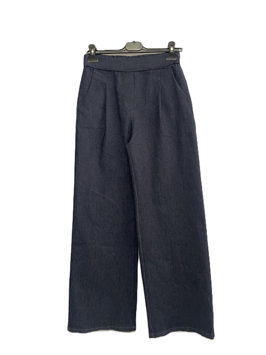 Womens All Seasons Italian Wide Leg Smart Denim Stretchy Magic Pants Trousers in Dark Denim