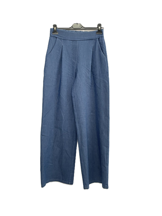 Womens All Seasons Italian Wide Leg Smart Denim Stretchy Magic Pants Trousers in Light Denim