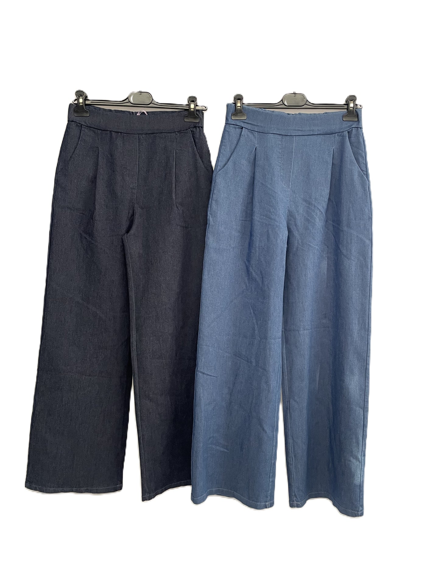 Womens All Seasons Italian Wide Leg Smart Denim Stretchy Magic Pants Trousers
