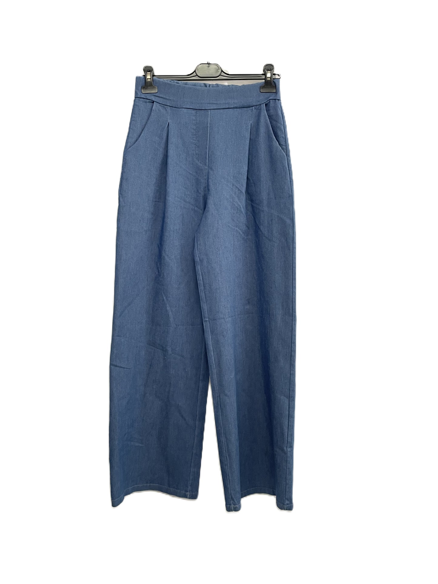 Womens All Seasons Italian Wide Leg Smart Denim Stretchy Magic Pants Trousers