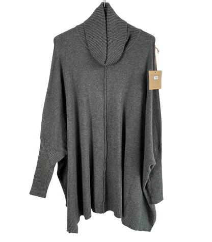 Womens Italian Oversized Cowl Neck Box Shaped Jumper with Exposed Seam Detail
