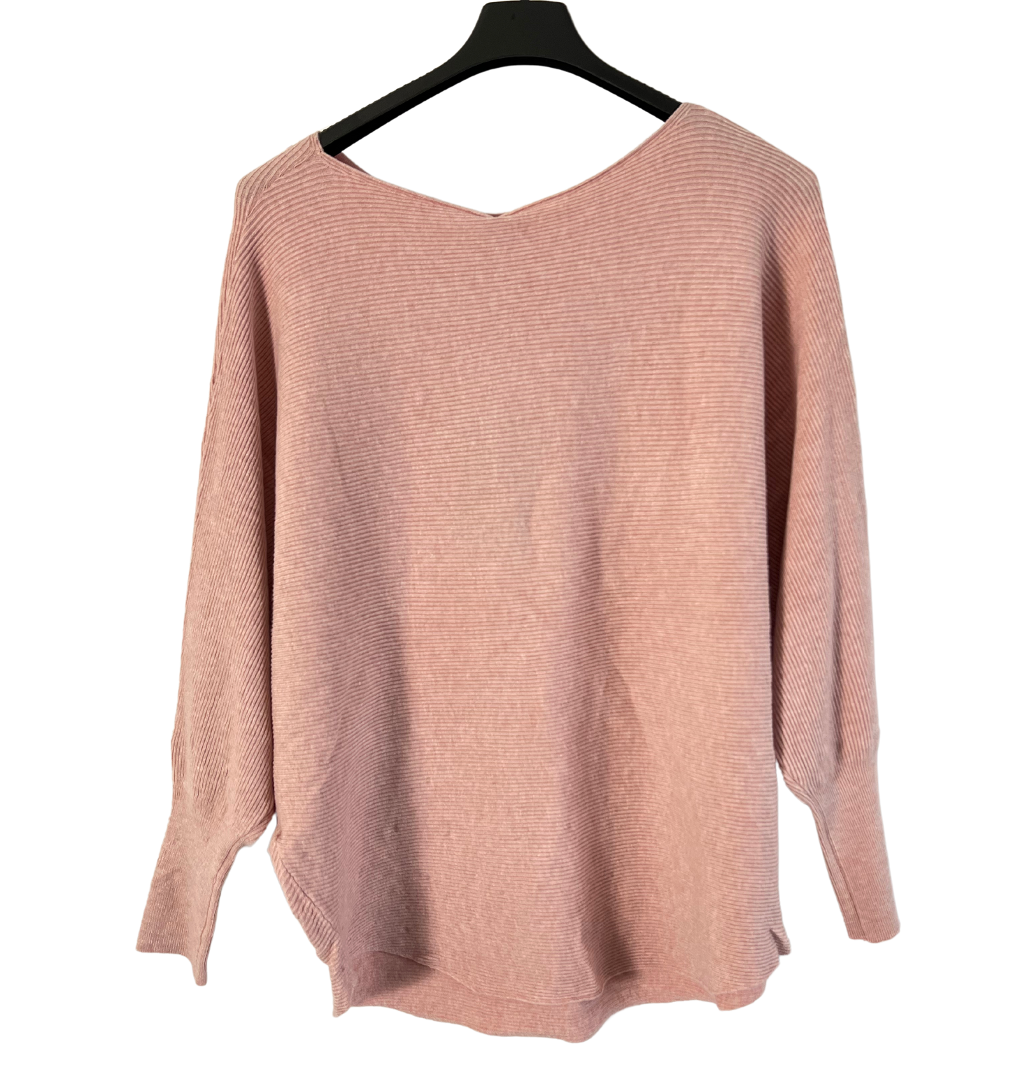 Autumn Pearl Sequin Design Batwing Sleeve Ribbed Knit Jumper in Pink