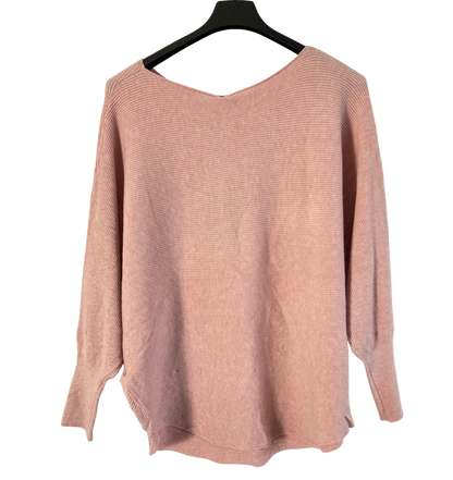 Autumn Pearl Sequin Design Batwing Sleeve Ribbed Knit Jumper in Pink