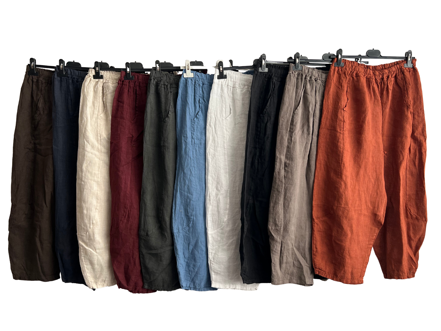 New Ladies Italian Linen Barrel Leg Trousers With Elasticated Waist