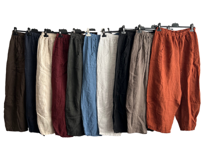 New Ladies Italian Linen Barrel Leg Trousers With Elasticated Waist