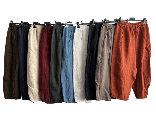 New Ladies Italian Linen Barrel Leg Trousers With Elasticated Waist