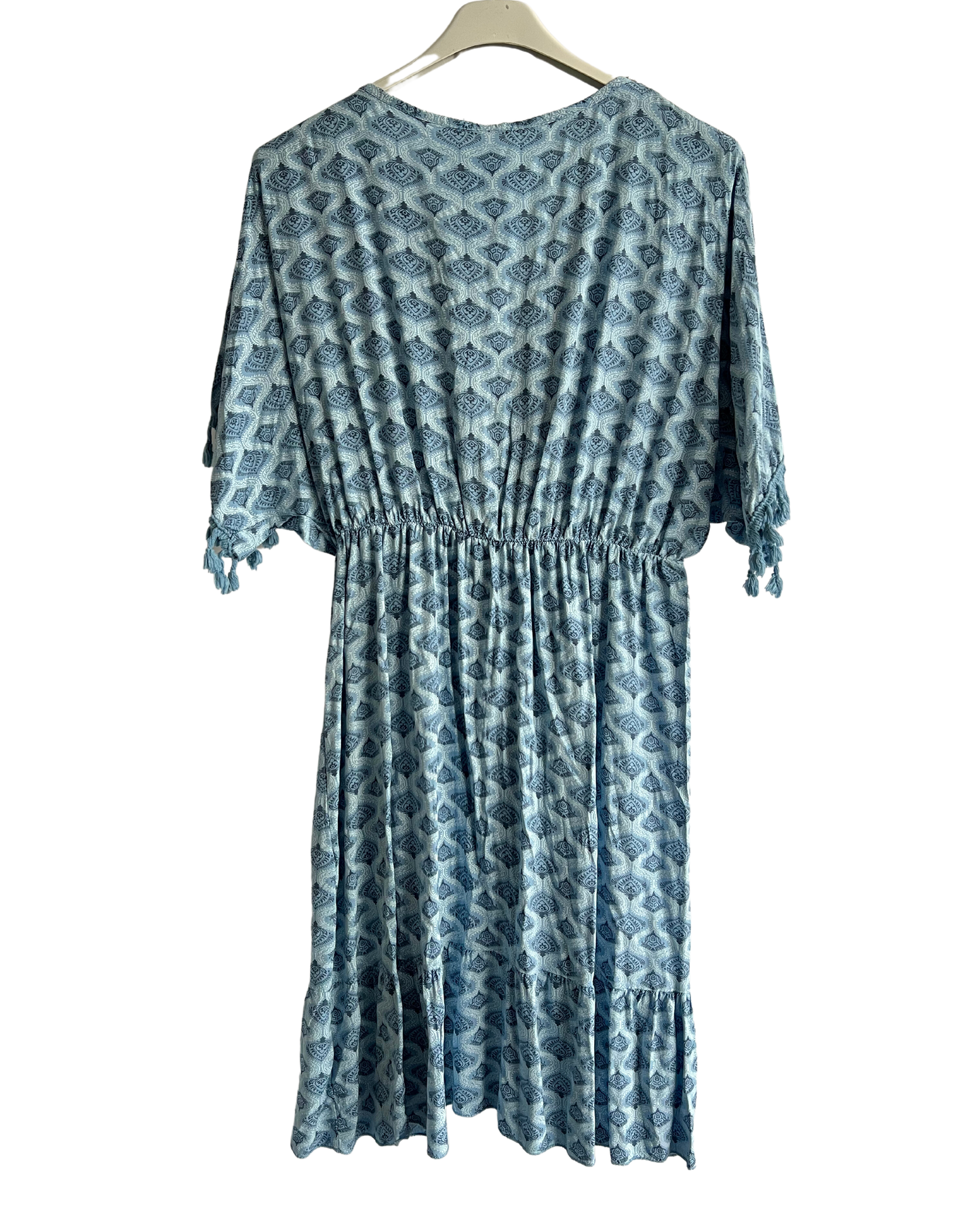 New Ladies Summer Lightweight Tassel Tie Printed Mid Length Kaftan Dresses