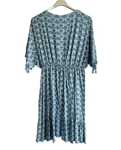 New Ladies Summer Lightweight Tassel Tie Printed Mid Length Kaftan Dresses