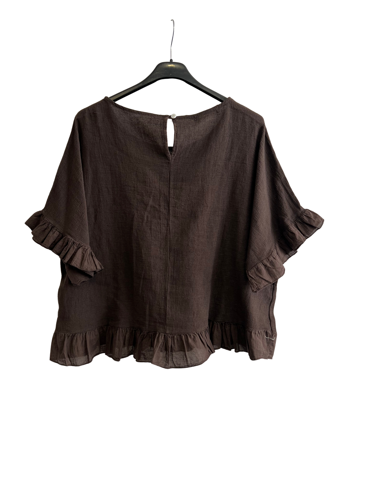 New Ladies Summer 26' Italian Linen Blend Tops with Frilled Trim Sleeves and Hem