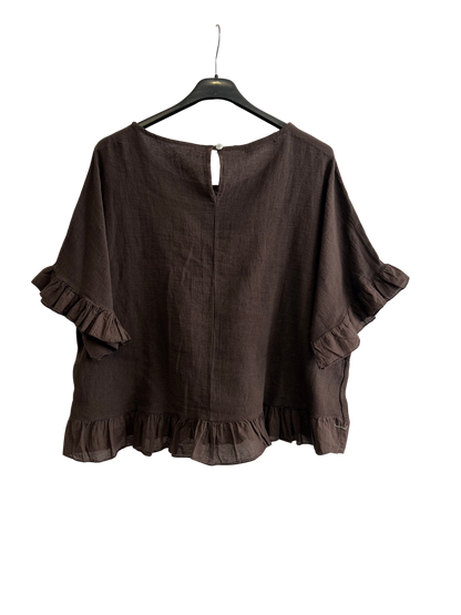 New Ladies Summer 26' Italian Linen Blend Tops with Frilled Trim Sleeves and Hem