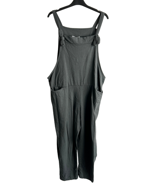Knot Design 2 Pocket Plain Dungarees In Charcoal Grey