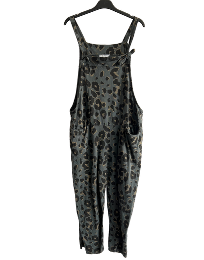 Brand New Womens Lagenlook 2 Pocket Animal Leopard Print Cotton Summer Dungarees