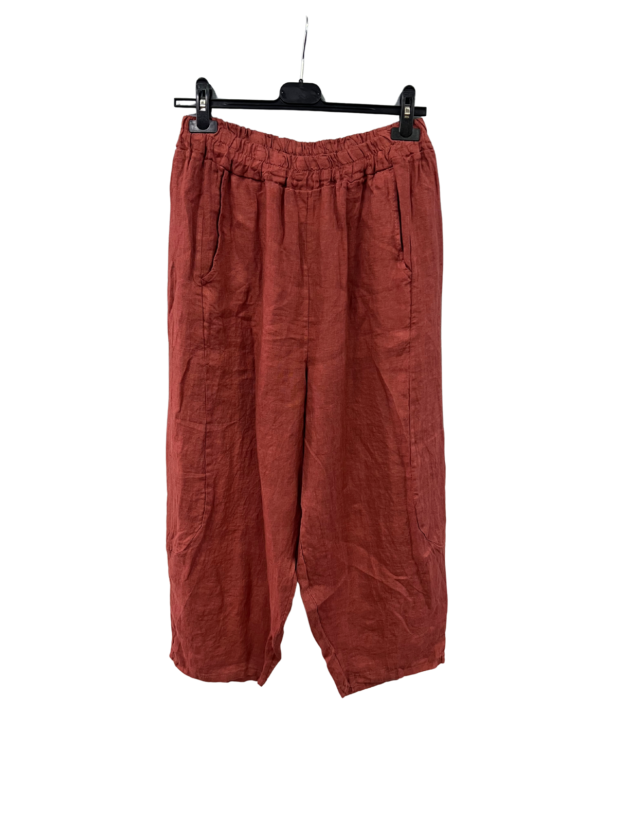 New Ladies Italian Linen Barrel Leg Trousers With Elasticated Waist
