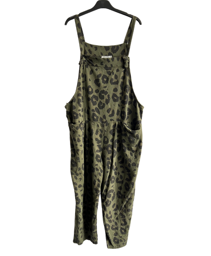 Brand New Womens Lagenlook 2 Pocket Animal Leopard Print Cotton Summer Dungarees