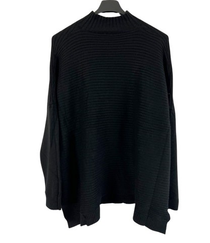 Knitted Italian Ribbed High Neck Long Sleeve Jumper in Black