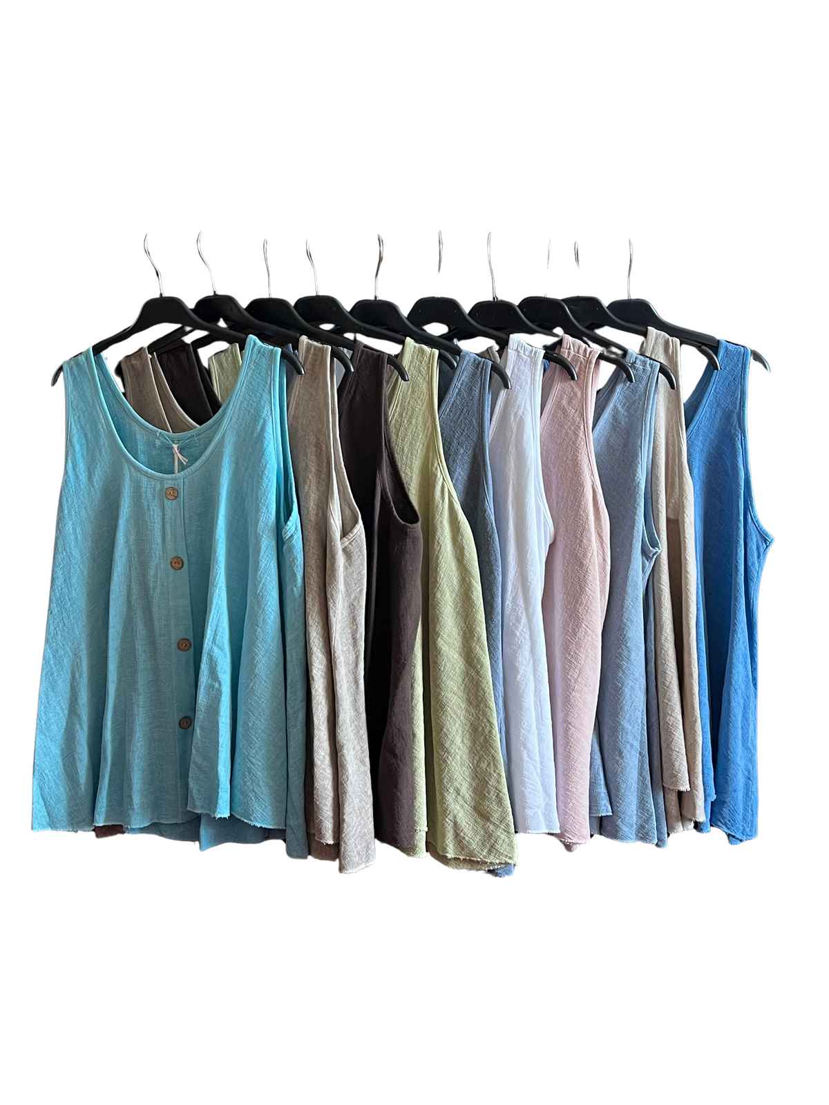 Women’s Italian Linen Blend Layering A- Line Sleeveless Vest Top With Buttons