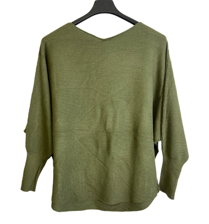Sequin Star Batwing Sleeve Fine Knit Jumper in Khaki