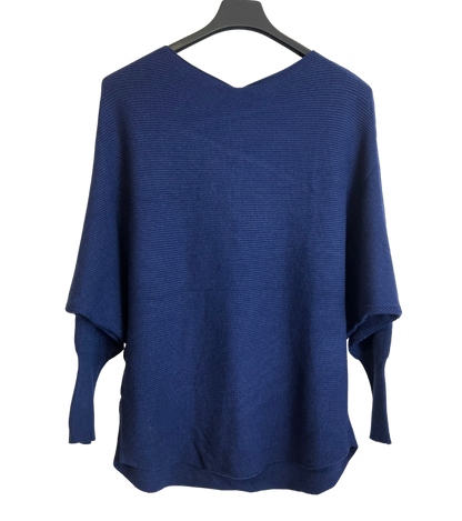 Sequin Star Batwing Sleeve Fine Knit Jumper in Navy