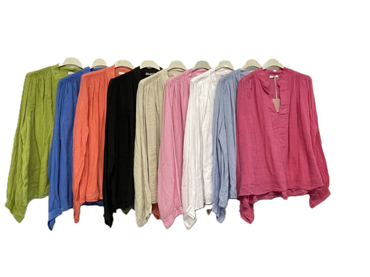 Brand New Ladies Lagenlook Scoop Neck Cotton Floaty Lightweight Top Tunic