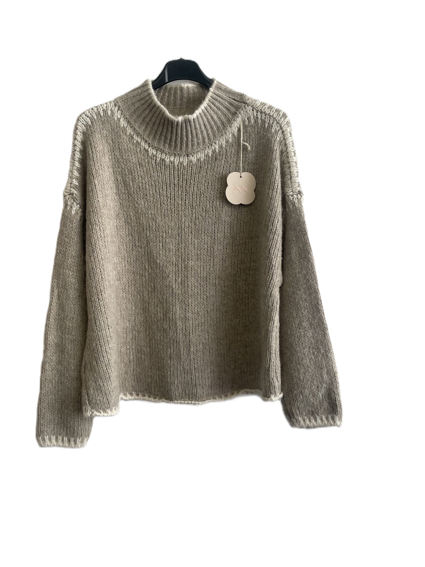 Soft Knitted Italian High Neck Jumper with Blanket Stitch Edging