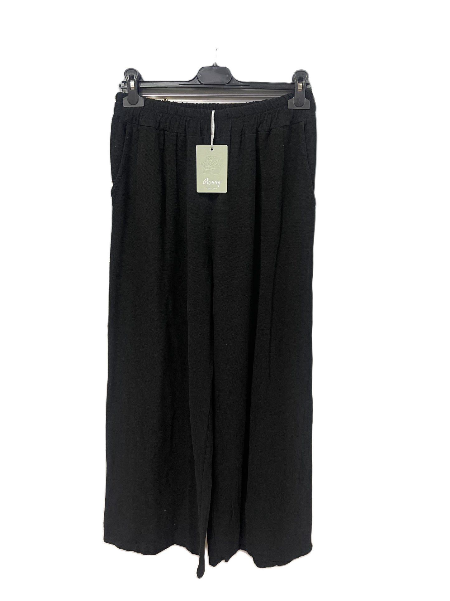 Brand New Womens Summer Lightweight Textured Linen Mix 2 Pocket Wide Leg Trousers