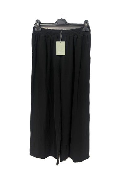 Brand New Womens Summer Lightweight Textured Linen Mix 2 Pocket Wide Leg Trousers