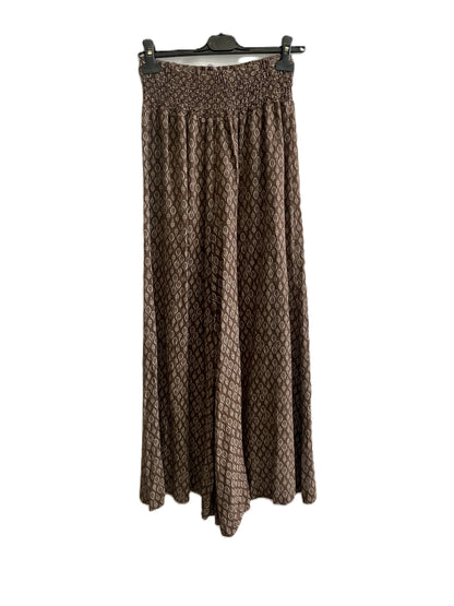 New Ladies Italian Leaf Print Wide Leg Elasticated Waist Summer Palazzo Trousers