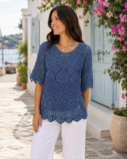 Brand New Womens Lagenlook Italian 2 Piece Crochet Quirky Casual Tunic Top