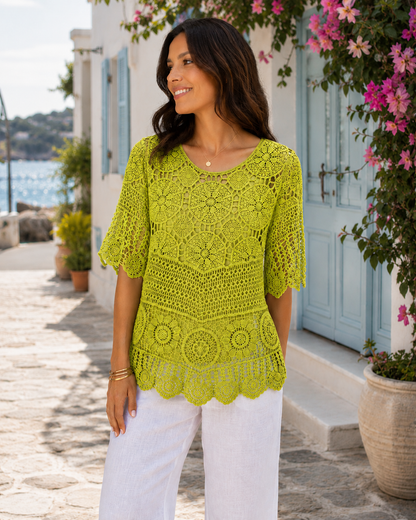Brand New Womens Lagenlook Italian 2 Piece Crochet Quirky Casual Tunic Top