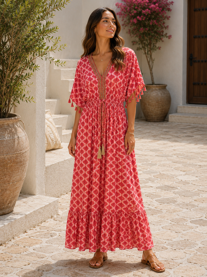 Brand New Womens Italian Summer Kaftan Style Tassel Sleeve Maxi Dresses
