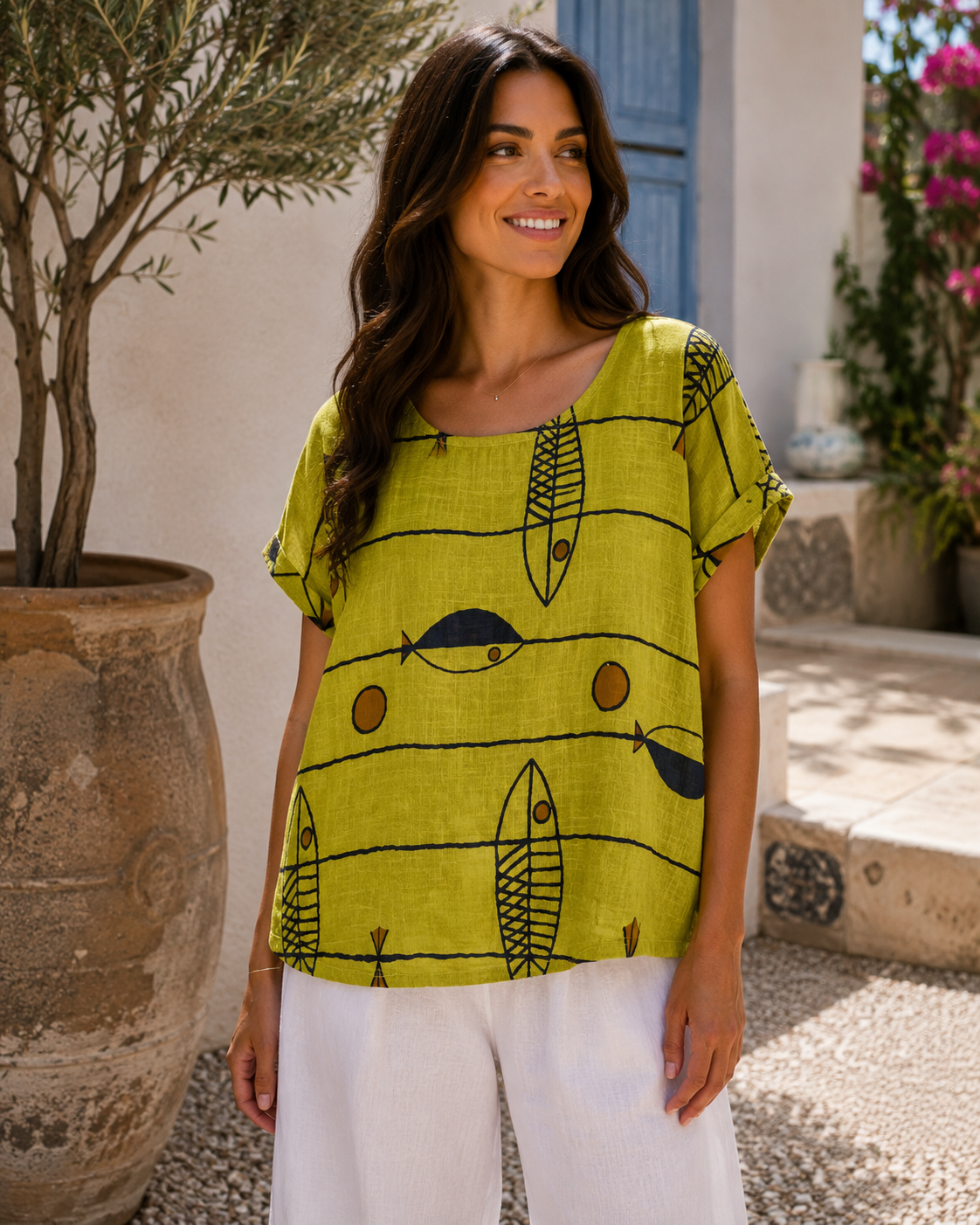 New Women's Ladies Italian Summer Fish Print Casual Tunic Top
