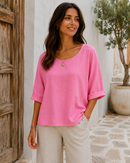 Brand New Womens Italian Lagenlook Lightweight Summer Scoop Neck Short Crop Top