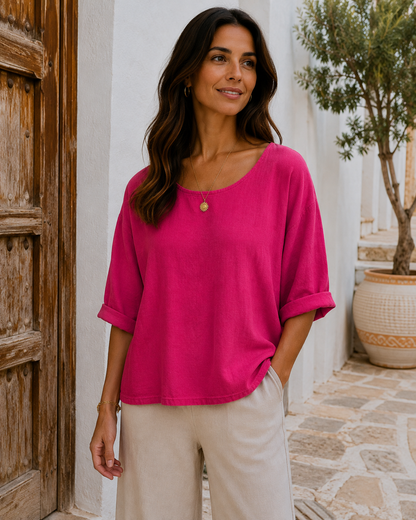 Brand New Womens Italian Lagenlook Lightweight Summer Scoop Neck Short Crop Top