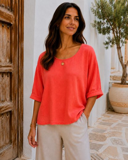 Brand New Womens Italian Lagenlook Lightweight Summer Scoop Neck Short Crop Top