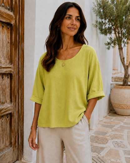 Brand New Womens Italian Lagenlook Lightweight Summer Scoop Neck Short Crop Top