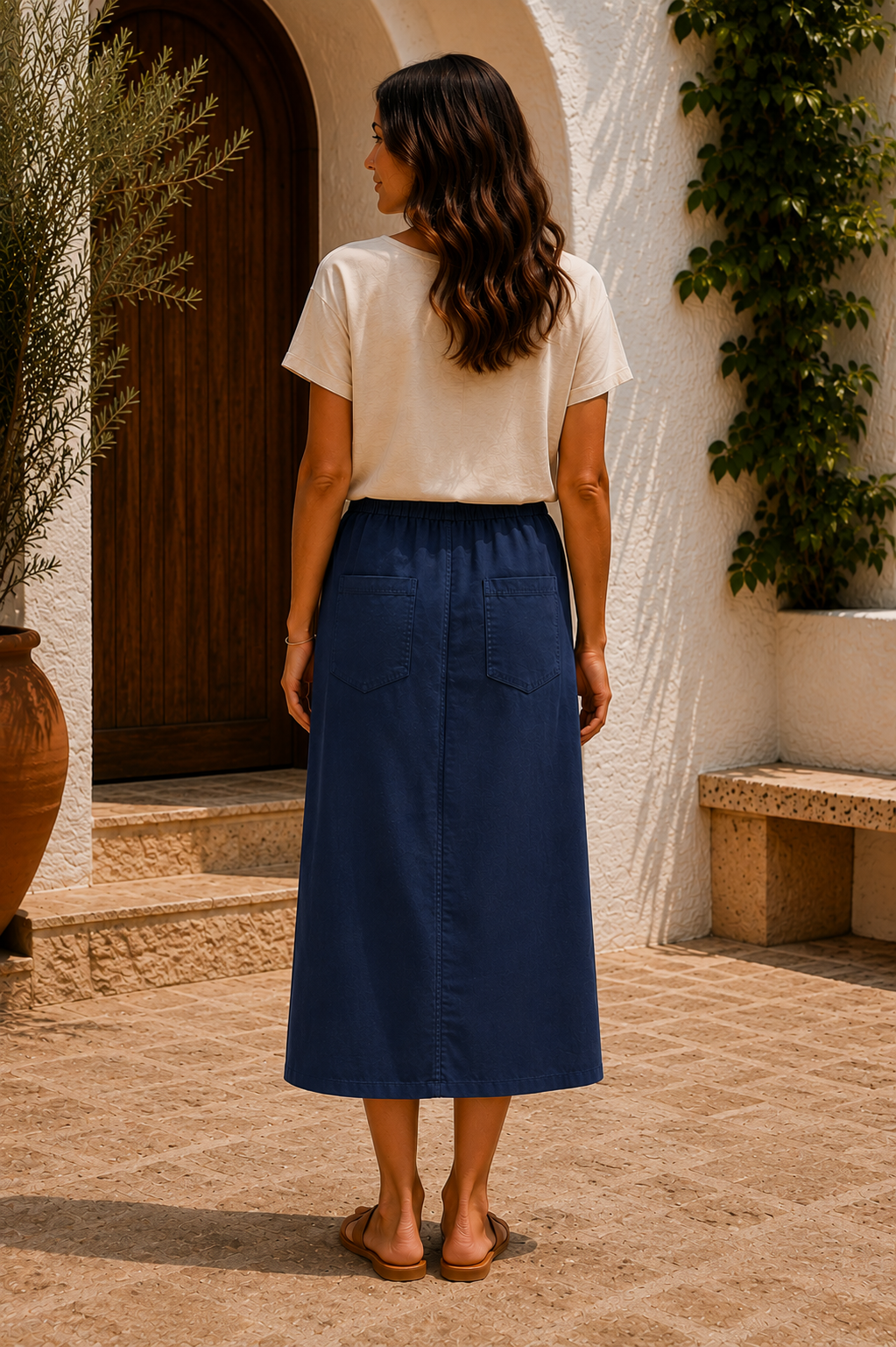 Womens Italian Quirky Soft Stretchy Magic Midi Skirt with Front Slit