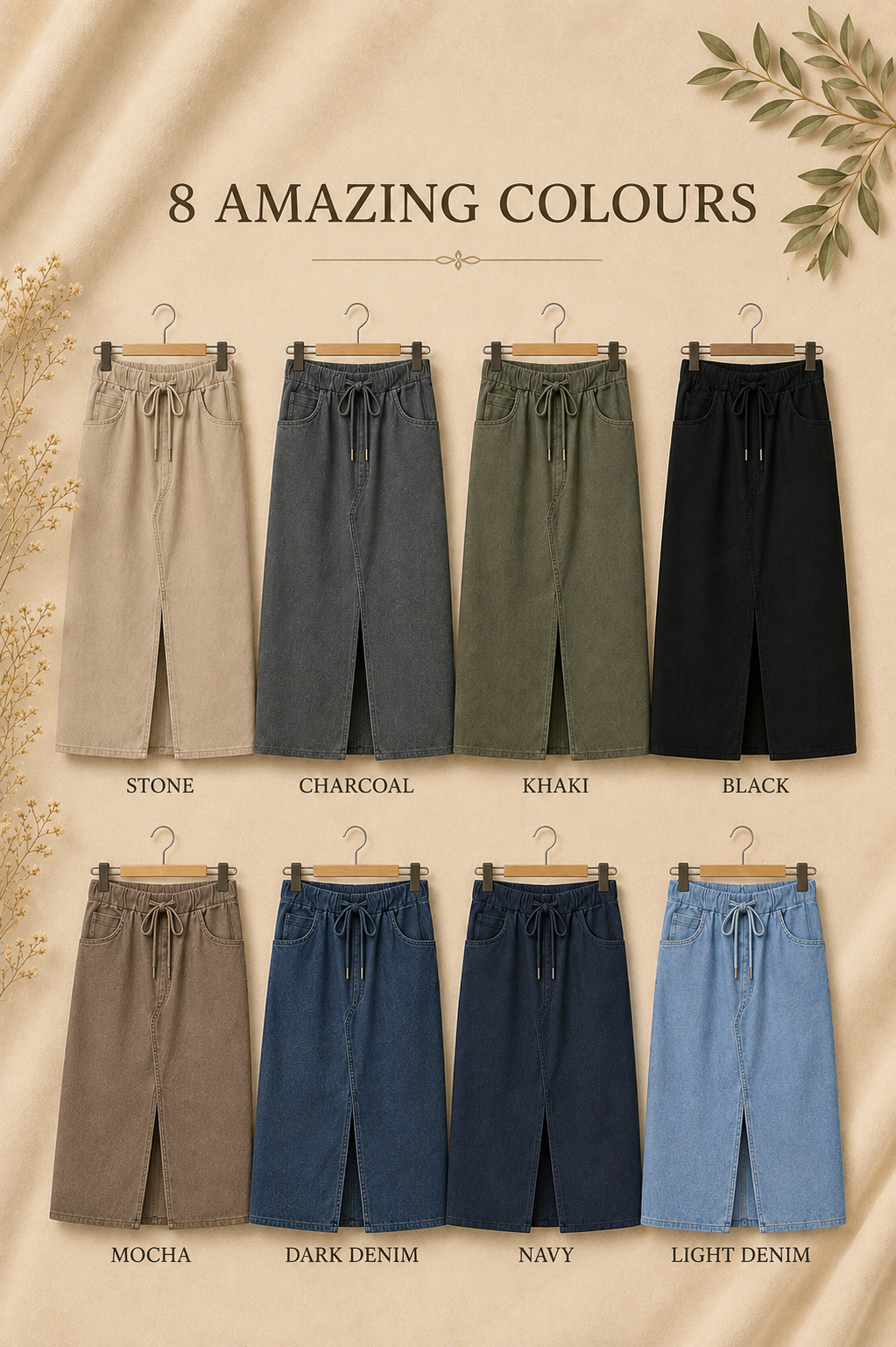 Womens Italian Quirky Soft Stretchy Magic Midi Skirt with Front Slit