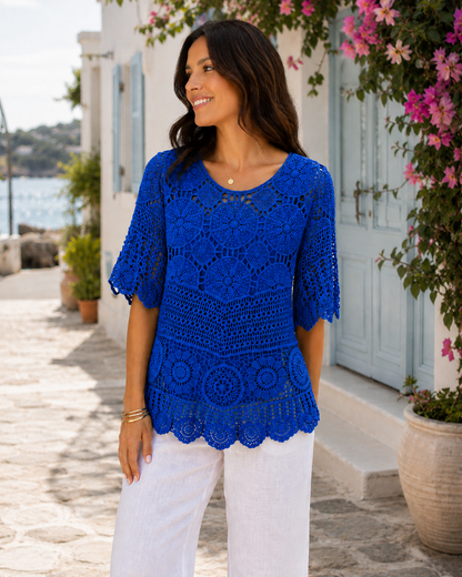 Brand New Womens Lagenlook Italian 2 Piece Crochet Quirky Casual Tunic Top