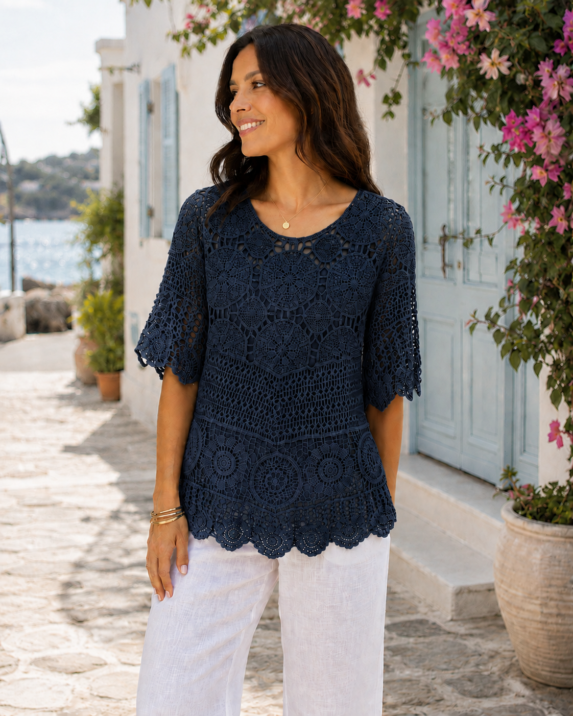 Brand New Womens Lagenlook Italian 2 Piece Crochet Quirky Casual Tunic Top