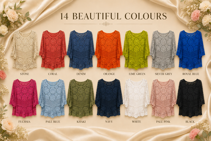 Brand New Womens Lagenlook Italian 2 Piece Crochet Quirky Casual Tunic Top