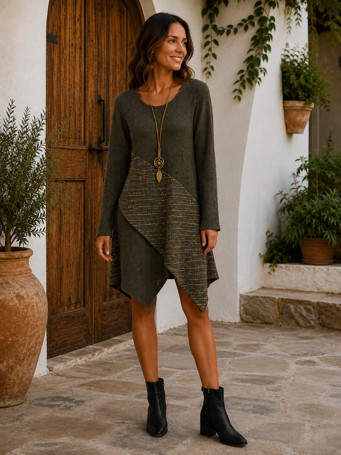 Brand New Womens Lagenlook Italian Knitted Long Sleeve Knee Length Tunic Dress