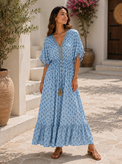 Brand New Womens Italian Summer Kaftan Style Tassel Sleeve Maxi Dresses